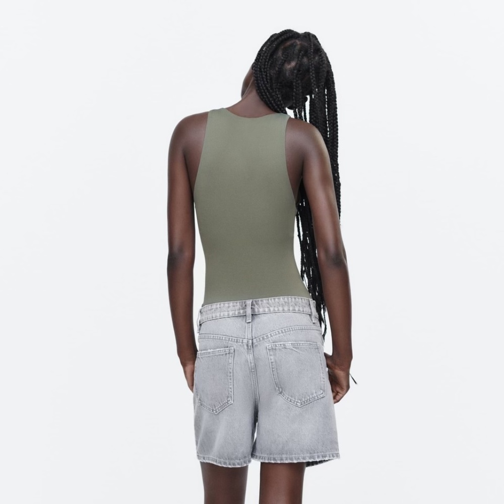 Zara Halter Neck Bodysuit | Dark Khaki | Size S - Picture 4 of 9